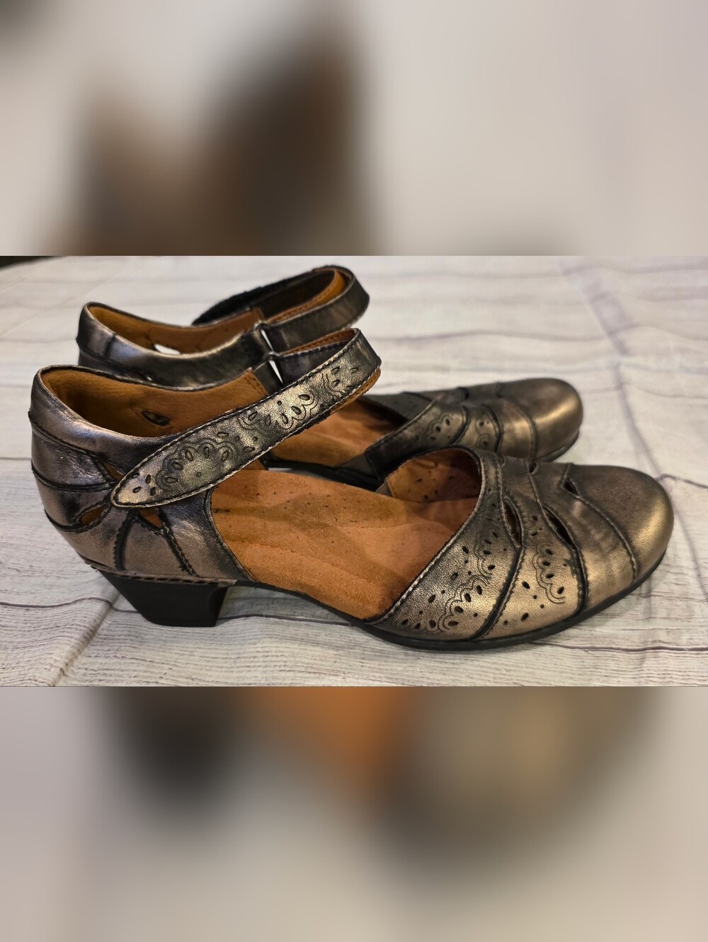 Rockport Cobb Hill Pewter Mary Jane Size 8 Leather Comfort Shoe Dark Academia - Picture 3 of 12